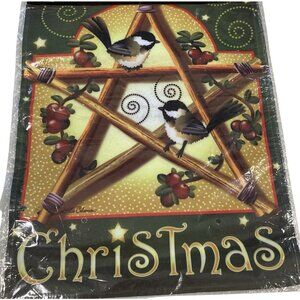 Rustic Christmas Garden Flag Holiday Party Banner Wooden Star Winter Decor Prim